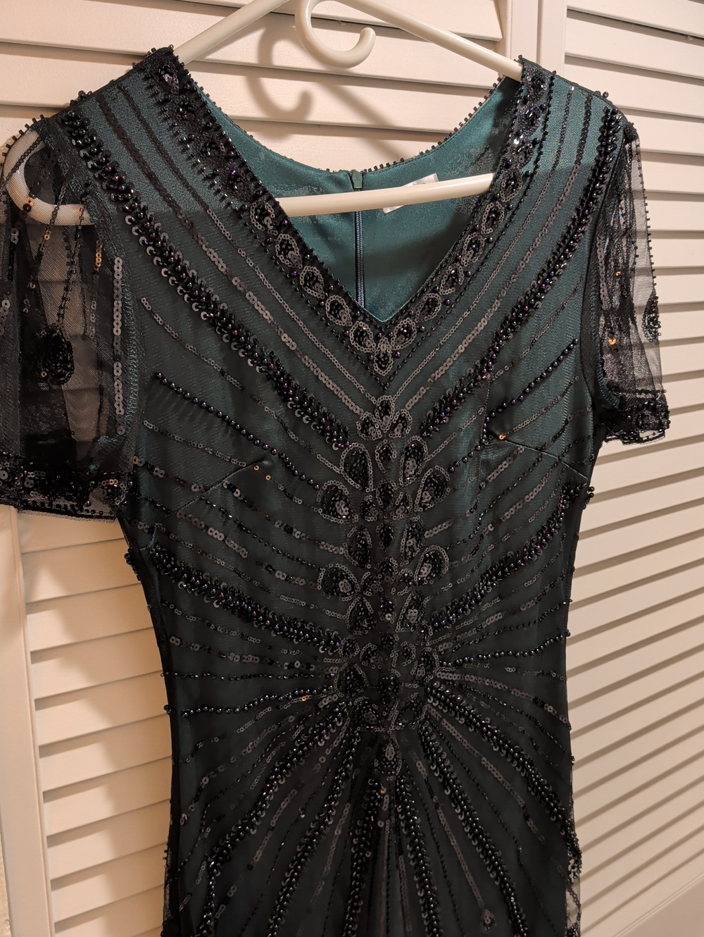 Vintage RRYIO 1920's Dark Green & Black Artdeco Flapper Evening Gown SZ S